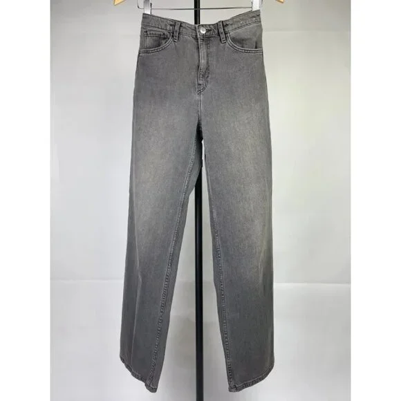 H&M Girls Wide Leg Jeans Size 14 Kids Dark Gray Denim High Waist Adjustable - Picture 8 of 14